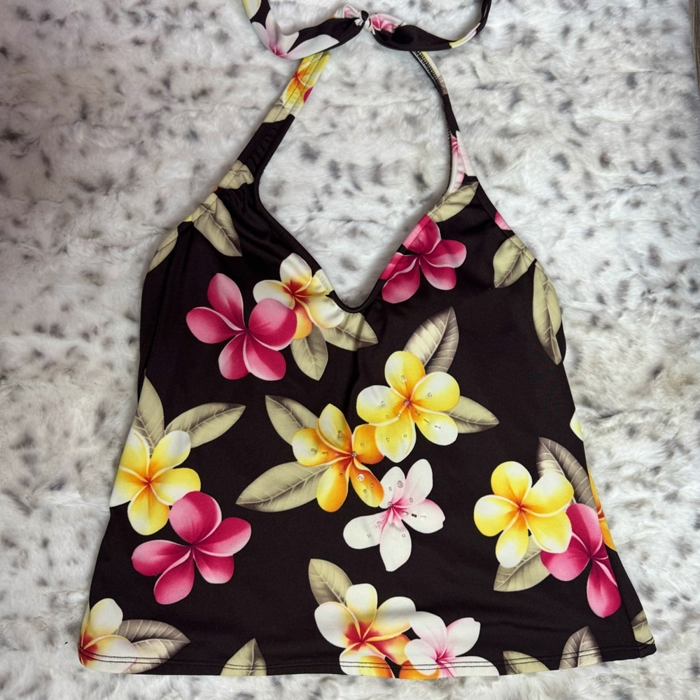 Leiloni tank top Hawaii flowers plumeria embroidered beads tankini shirt beach